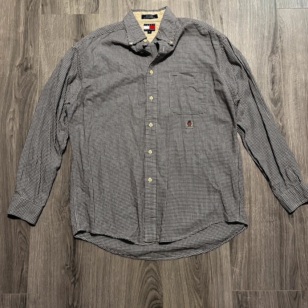 Vintage 90s Tommy Hilfiger Crest Micro Check Button Down Shirt Men's M